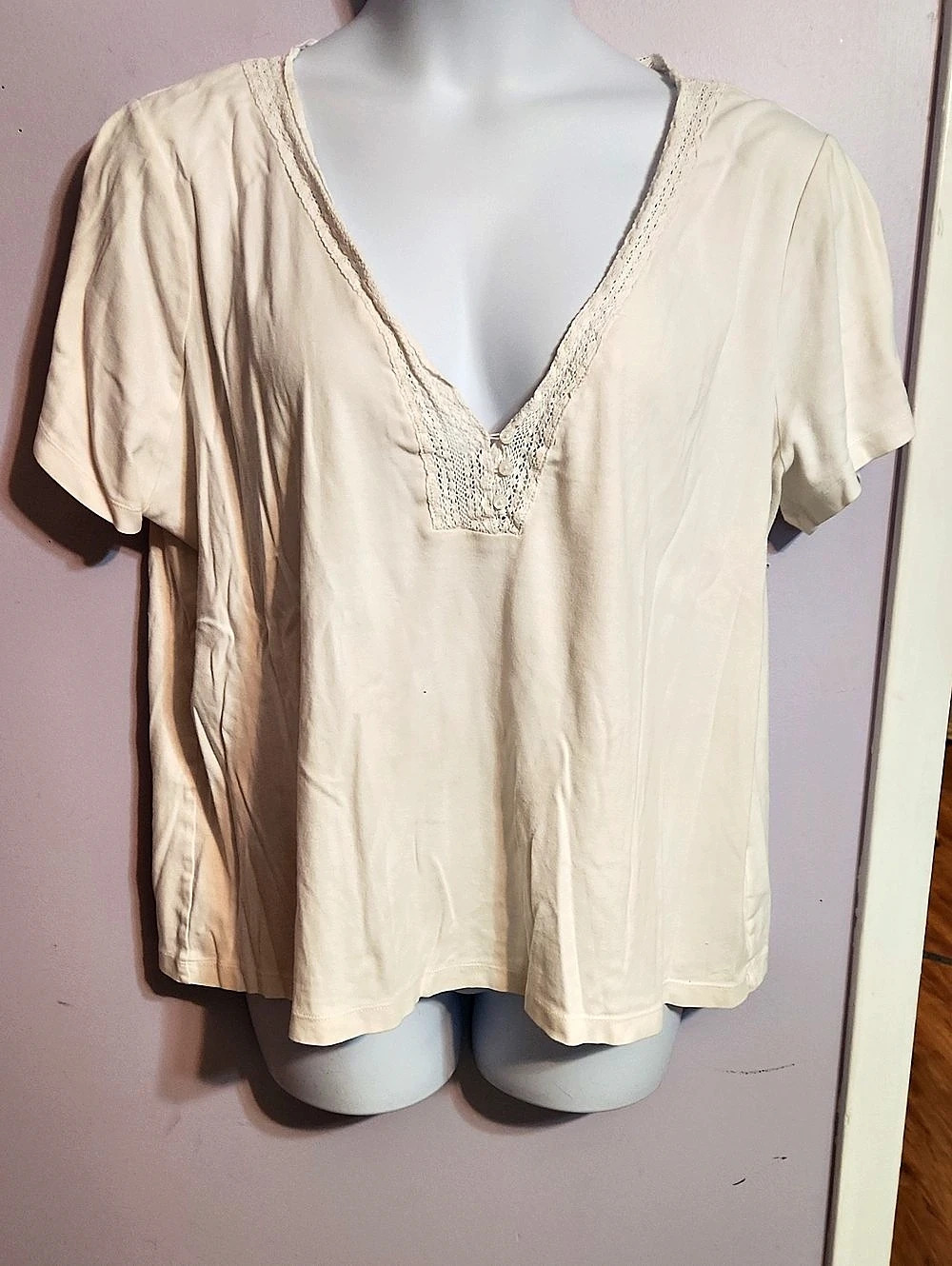 Laura Scott Women's Crochet Neck Short Sleeve Top 2X